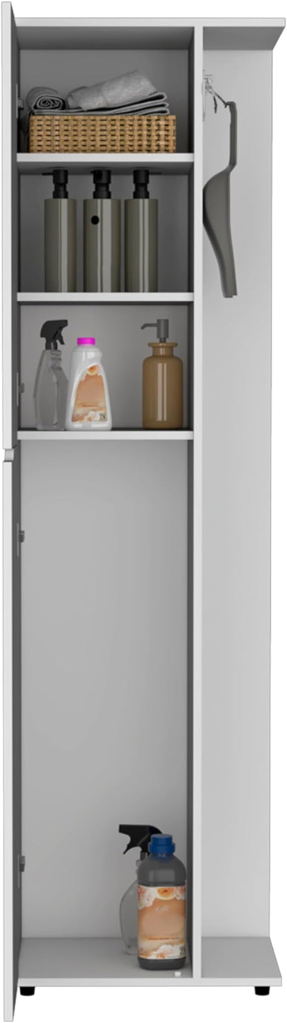 Tuhome Austin Storage Broom Closet with Magnetic-Closure Doors, Tall Multi-Purpose Utility Cabinet for Cleaning Supplies, Durable Engineered Wood Construction and Space-Saving Design