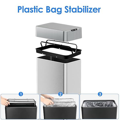 TLSUNNY 18.5 Gallon Automatic Trash Can, Stainless Steel Motion Sensor Garbage bin, Smart Trash Can W/Butterfly Lid, Bag Retainer Ring and Display Light for Living Room,Kitchen,Office (Silver, 70L)