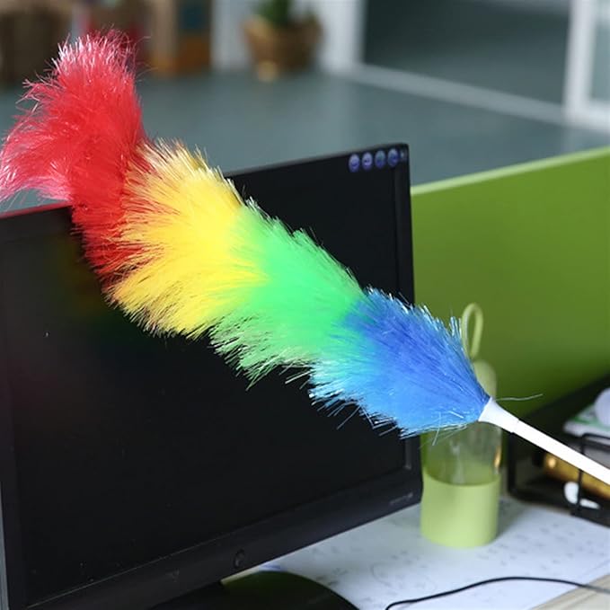 Feather Duster,Dusters for Cleaning Set Feather Duster Household Rainbow Duster Practical Plastic Feather Duster Telescopic Handle Sweeping Brush Cleaning Product Tool Handle Dusters