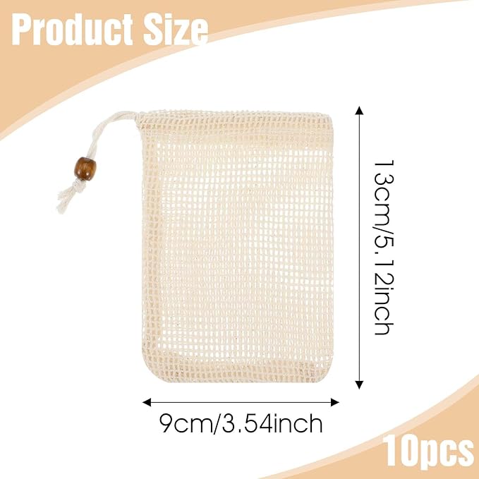 cobee 10 Pack Soap Bag, Pure Cotton Soap Saver Bag, Mesh Exfoliating Soap Bag Pouch, Foaming Drying Soap Holder for Shower(Pure Cotton)