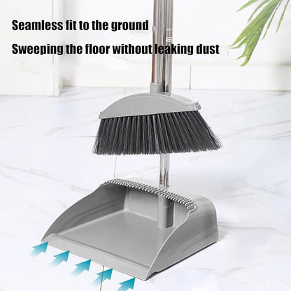 Broom and Dustpan Set for Home Indoor 180 Rotatable Standing Storage Buckle Type Brooms and Dustpan Set with Scraping Teeth and Scraper Deep Cleaning Suitable for Home