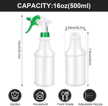 Eccliy 12 Pcs 16 Oz Plastic Spray Bottle, Adjustable Empty Reusable Sprayer for Cleaning, Planting, Water, Bathroom and Kitchen, BBQ, Commercial and Residential (Original,Black,Green)