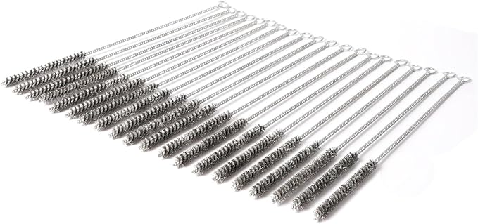 12 Inch Pipe Cleaning Brush Set with Stainless Steel Bristles, Steel Wire Tube Brush Kit for Auto Parts Polishing, Machining, Bottles, Tubes, Etc.（8mm-20pcs）