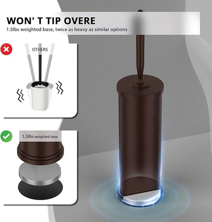 Premium 304 Stainless Steel Toilet Brush and Holder: Weighted Stable Base, Removable Inner Tube, Splash-Proof Design for 360° Thorough Cleaning & Space-Saving Storage,Bronze