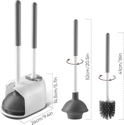 Eyliden Toilet Plunger and Brush Set | 2-in-1 Bathroom Cleaning Tools with Holder | Unclogs Toilets, Deep Cleans Bowls | Compact Caddy Stand | Nylon Bristles, Durable Plastic, White