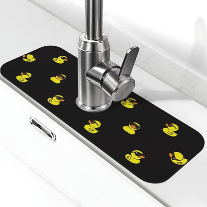 Duck Ducky Sunglasses Yellow Kitchen Sink Splash Guard Faucet Mat Super Absorbent Fast Drying Mat Sink Gadgets-Fast Drying Pad Sink Mat For Kitchen Bathroom (15" X 5.5" )