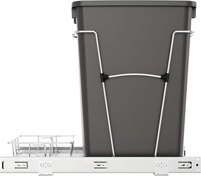 Rev-A-Shelf Single 35 Qt Pullout Trash Can for Base Kitchen Cabinets, Garbage Waste Bin System with Full Extension Slides, Min Opening Width of 11.5", Orion Gray, RV-12KD-13C-S