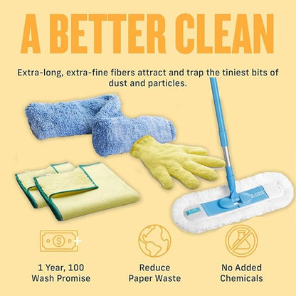E-Cloth Duster & Cleaning Bundle - Microfiber Cloth Set - Includes Flexi-Edge Floor Dusting Mop, High Performance Dusting Cloth & Glove, Cleaning Wand, and Replacement Mop Head