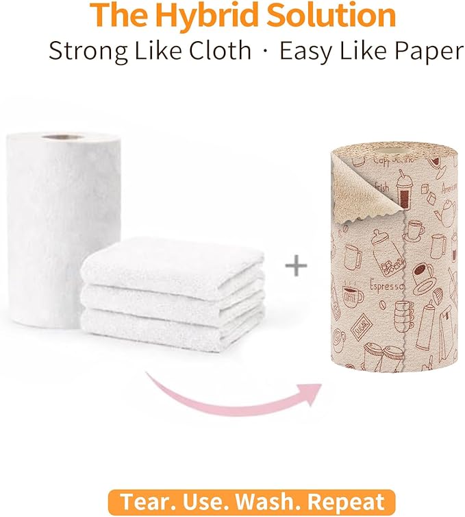 Microfiber Cleaning Cloth Roll, 50 Tear-Away Sheets, Reusable & Washable, Lint-Free, Non-Scratch, Highly Absorbent Barista Towels for Kitchen, Home, Bar, Studio & More, 12x12 in