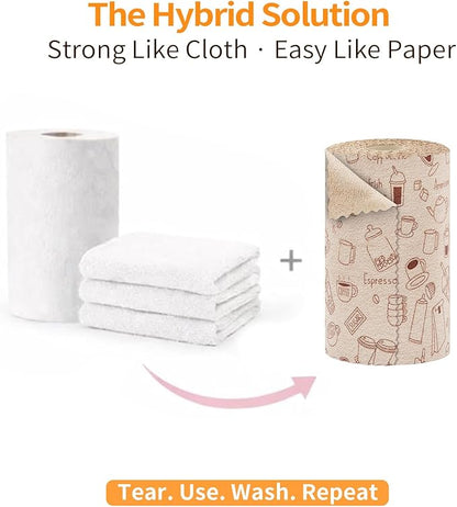 Microfiber Cleaning Cloth Roll, 50 Tear-Away Sheets, Reusable & Washable, Lint-Free, Non-Scratch, Highly Absorbent Barista Towels for Kitchen, Home, Bar, Studio & More, 12x12 in