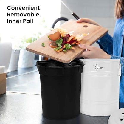 Chef's Star Countertop Compost Bin, Indoor Compost Bin, Small Composter, White, 0.8 Gallon, Metal