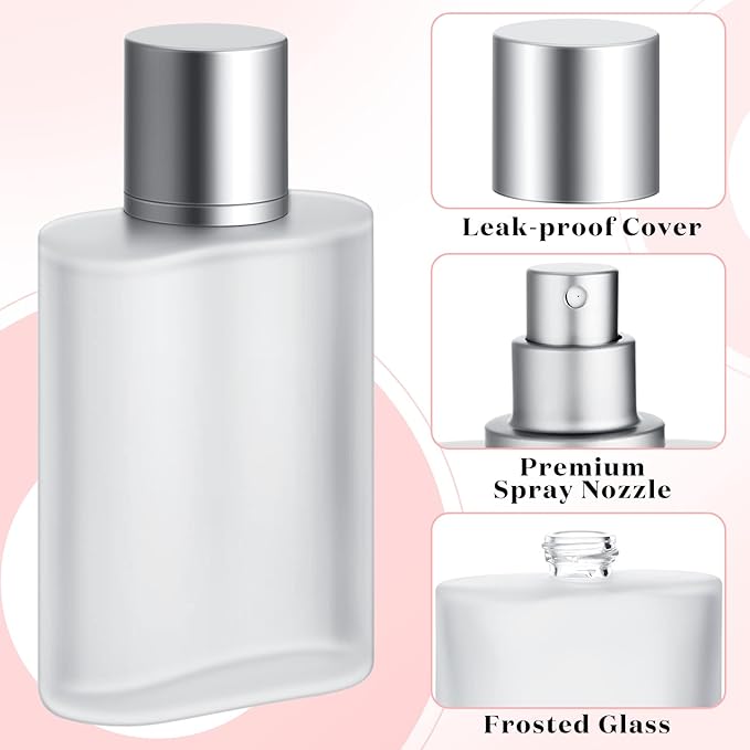 Tessco for you 12 Pcs 50/100ml Frosted Glass Bottle Perfume Atomizer Refillable Spray Empty Perfume Dispenser Fine Mist Atomizer Cosmetic Container for Travel Men Women (3.4 Ounces,Silver Gray)