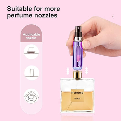 Portable Mini Perfume Atomizer Bottle, Refillable Spray, Scent Pump Case, Travel Atomizer (5ml, 5 Pack) (Purple, Blue, Breen, Rose Red, Silver)