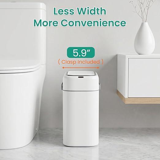 FDW 2.2 Gallon Bathroom Trash Can with Lid,Automatic Sensor Plastic Waste Bin Slim and Small Trash Can for Living Room,Bedroom,Office (Pack of Two)