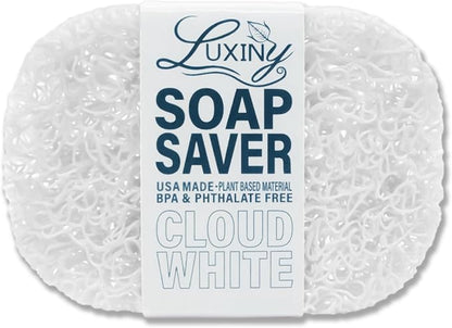 Soap Savers for Bar Soap, American Made by Luxiny, Lifts Soap in Soap Dishes & Shower Soap Holders -Handmade Soap Lasts Longer -Made from Plant Based Materials (Cloud White)