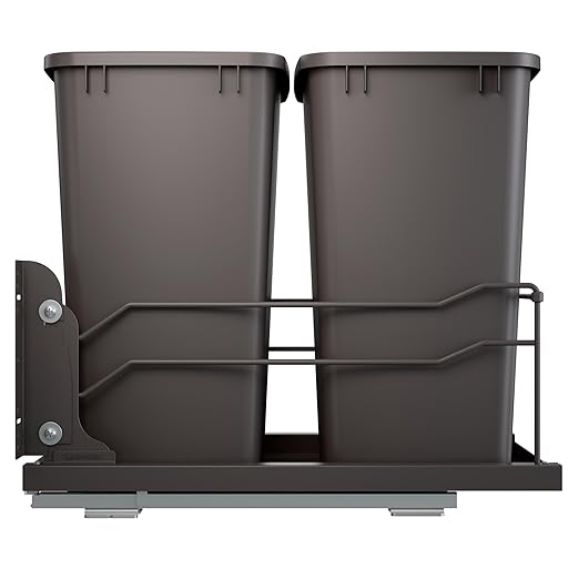 Rev-A-Shelf Double Pullout Trash Cans for Under Kitchen Cabinets 35 Quart 8.75 Gallon with Soft-Close Slides, 14.5" Min Opening, 53WC-1835SCDM-213