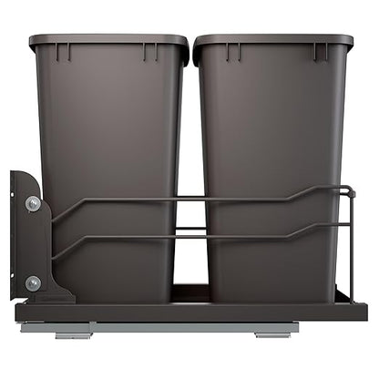 Rev-A-Shelf Double Pullout Trash Cans for Under Kitchen Cabinets 35 Quart 8.75 Gallon with Soft-Close Slides, 14.5" Min Opening, 53WC-1835SCDM-213