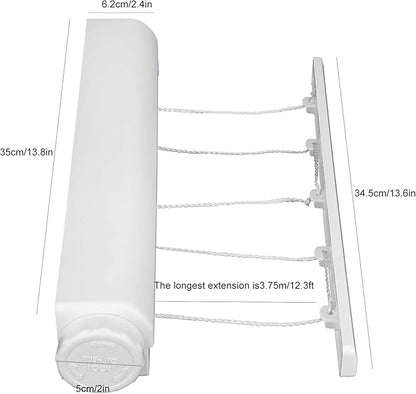 OUKENS Retractable Clothesline, Automatic 5 Ropes Telescopic Indoor Outdoor Wall Mounted Drying Rack with Hook, Expandable up to 12.3 ft, Punch Installation