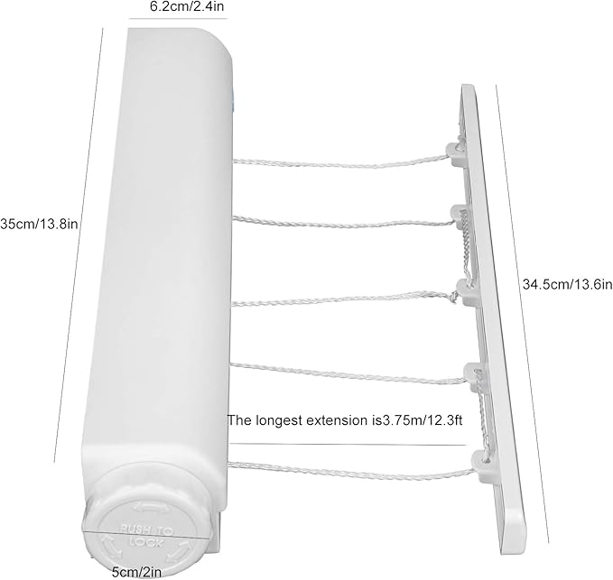 Retractable Clothesline Telescopic Clothes Drying Rope, Adjustable Length Clothes Drying Rope Hanger for Indoor Outdoor Laundry Drying, High Loading Capacity 17.6Lbs Clothes Drying Line