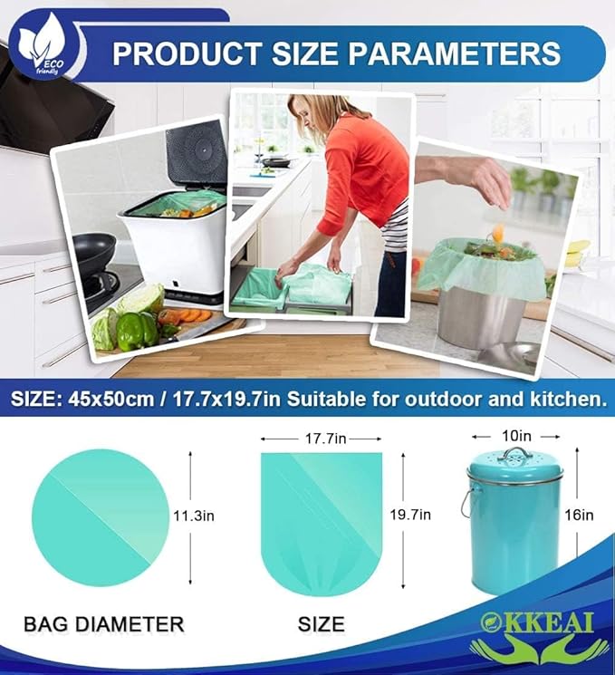 OKKEAI 120 Counts Garbage Bags 3 Gallon/10 Liter- Smal Trash Bags for Bathroom Wastebasket Liners Kitchen,Office,Light Green Fit 10L 2,3,4Gal
