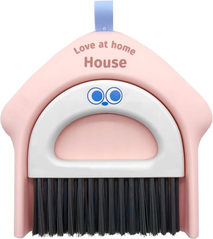 Small Dustpan and Broom Set,Mini Handheld Dust pan with Cleaning Brush Set for Home Desktop, Sofa,Office,Keyboards, Pet Care Household,Camping (Pink)