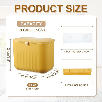 uxcell Kitchen Compost Bin Hanging Small Trash Can, 7L/1.8Gallon Trash Can, Yellow