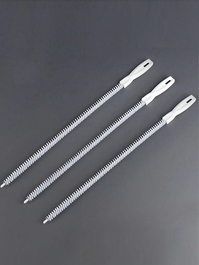 3 Pcs Flexible Plastic Drain Clog Remover Tool Kit 25 Inch Hair Snake Catcher with Long Pipe Cleaning Brush for Bathroom Sink Bathtub Shower Kitchen Plumbing Relief (White)