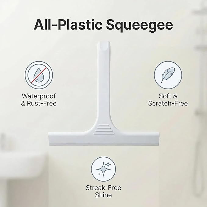 Silicone Shower Squeegee - All-in-One Design with Built-in Hook, 10 Inch Streak-Free Bathroom and car Cleaner for Glass Doors, Mirrors, Windows, Tiles Grey