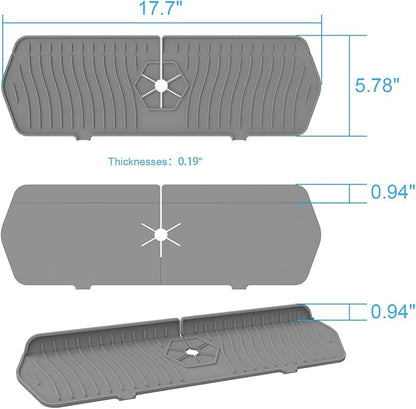 Sink Drain Mat Behind Faucet,Faucet Guard Draining Mat, 90° Foldable Tap Draining Mat for Kitchen Sink with 2 Water Ports, Faucet Drain Mats for Kitchen, Bathroom, etc (Gray, 17.7"*5.78")