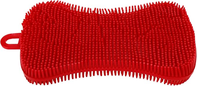 Red 5 Pcs Silicone Cleaning Scrubber，Colored Sponges for Dishes for Cleaning Silicone Scrubber Kitchen