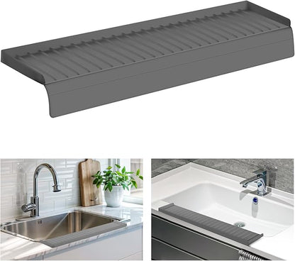 Sink Edge Protector with Suction Cup, 14" x 4", Silicone Sink Splash Guard for Kitchen & Bathroom, Protect Countertop from Scratches, Stains, for Stainless Steel Granite Quartz, Gray