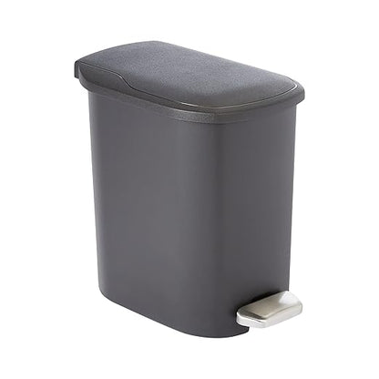 Amazon Basics Compact Plastic Bathroom Trash Can with Soft-Close Lid, Hands-Free Foot Pedal, Removable Inner Bucket, 6L / 1.6 Gallon, Black