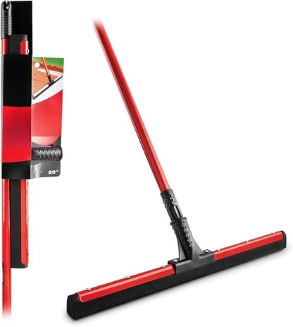 20 Inch Rubber Floor Squeegee with Red Steel Handle, Flex Blade