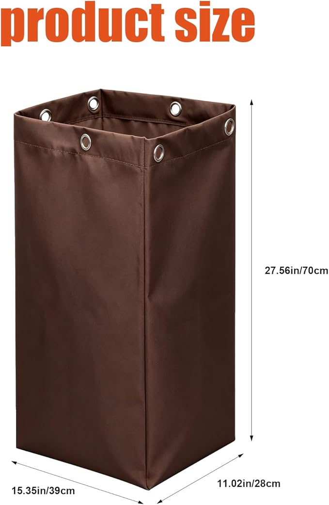 Replacement Janitorial Cleaning Cart Bag: Commercial Products 23 Gallon Industrial Janitorial Vinyl Cart Bag with 6 Brass Grommets - Size 16 x 11 x 27inches (Brown)