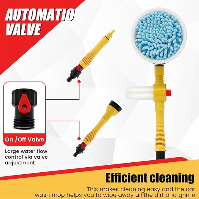 Auto Rotating Car Wash Brush Multifunctional Car Foam Cleaning Kit with 360° Spin Head Portable Chenille Car Scrub Brush High Pressure Cleaning Tool Long Handle for Home Car ZHAZHAMO