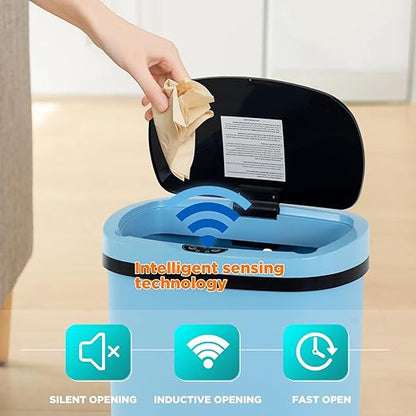 BestOffice | 13 Gallon Plastic Trash Can with Lid | Blue | Automatic Touchless Garbage Can | Odor Control | Modern Oval Design | Easy to Clean | Fits Any Kitchen, Bathroom, Office or Home