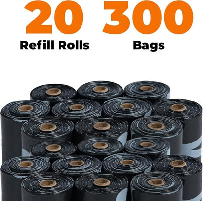 Best Pet Supplies Dog Poop Bags for Waste Refuse Cleanup, Doggy Roll Replacements for Outdoor Puppy Walking and Travel, Leak Proof and Tear Resistant, Thick Plastic - Black (Unscented), 300 Bags
