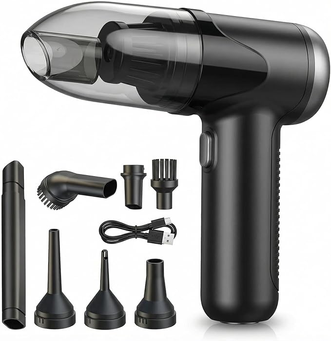 Handheld Car Vacuum Small Portable Cordless High Power, 3 in 1 Dust Buster/Air Blower/Inflator Mini Vacuum Cleaner, HEPA Filter Type-C Charge, 7 Tools for Pet Hair/Keyboard/Snow Debris/Sofa/Car