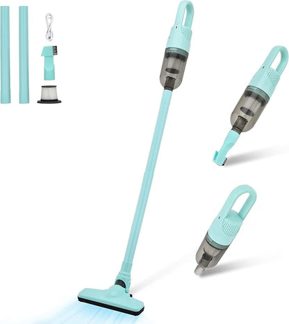 6-in-1 Lightweight Stick Vacuum Cleaner with 100W Powerful Motor, Mini Portable Household Handheld Vacuum Cleaner for Domestic Hard Floors, Carpets and Pet Hair(Green Cordless)