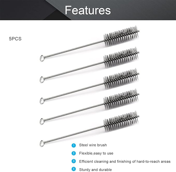 Utoolmart Steel Wire Cleaning Brush, Spiral Power Tube Brush, Steel Wire Tube Brush Cleaning Tool, Tube Bottle Brush, 1.2-inch Diameter 12-inch Length, 5pcs