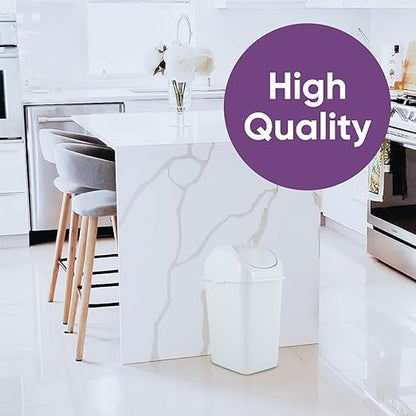 Superio Medium Trash Can with Lid 4.5 Gallon Plastic Swing Top Garbage Can Slim Waste Bin for Under Sink/Cabinet, Laundry Room, Kitchen, Office, Bedroom, Bathroom, College Dorm, 18 Qt, White