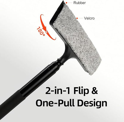 Window Squeegee with Flip-Head, Shower Squeegee 16-59" Long Handle Telescopic Pole & 30% Thicker Blade, Shower Squeegee for Glass Doors, Shower, Car, Windows, Bathroom