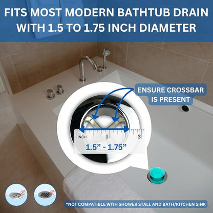 Bathtub Drain Hair Catcher – No-Contact Dispose, Conceals Hair, Reusable BPA-Free Silicone Mesh Strainer, Fits 1.5”–1.75” Pop-Up & Regular Drains (Turquoise Blue, 2)