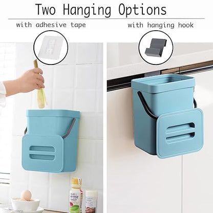 LALASTAR Small Trash Can with Lid, Compost Bin Indoor Kitchen Sealed Under Sink for Kitchen, Food Waste Bin for Countertop, Mountable Garbage Can for Bathroom, RV, 5L/1.3 Gal, Blue