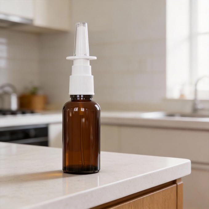 6PCS Nasal Spray Bottle Spray Glass bottles, 30ML/1oz Amber Glass Nose Sprayer Bottle Empty, Travel Sized Refillable, Nose Sprayer Nasal Cleaner with Funnel (30ml amber 6pcs)