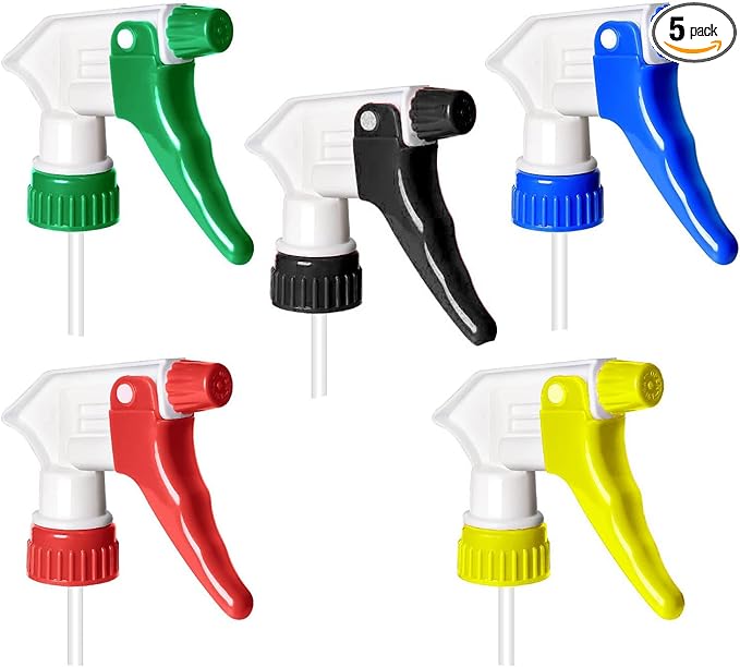 5 Pack Spray Nozzle for Bottles Universal Replacement Nozzle Heavy Duty Sprayer Trigger Head With Tube for Household Cleaning Car Detailing