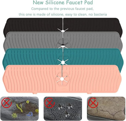 Kitchen Faucet Sink Splash Guard, 24" x 5.6'' Upgrade Silicone Faucet Water Catcher Mat, Sink Draining Pad Behind Faucet, Rubber Drying Mat for Countertop, Bathroom, Farmhouse, RV (Green)