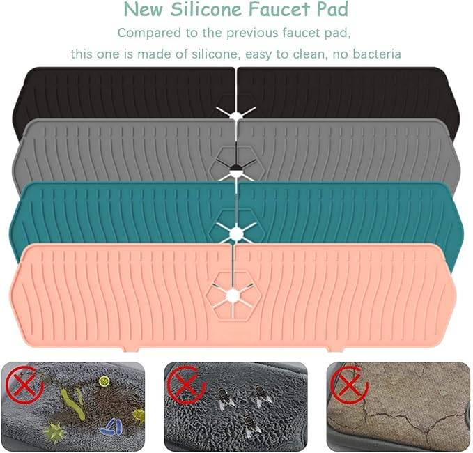 2 Pack Kitchen Faucet Sink Splash Guard, 24" x 5.6'' Upgrade Silicone Faucet Water Catcher Mat, Sink Draining Pad Behind Faucet, Rubber Drying Mat for Countertop, Bathroom, Farmhouse, RV (Green)