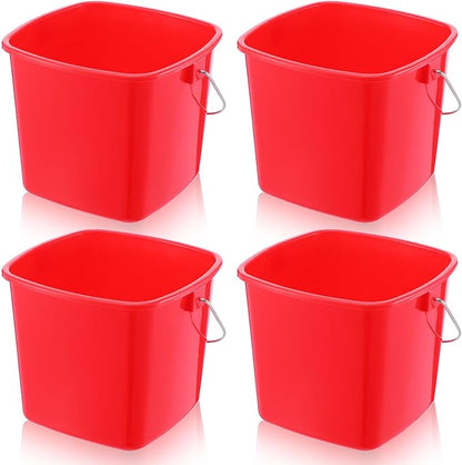 4 Pack Small Cleaning Pail, Square Detergent Bucket with Spout and Handle for Home, Offices, School, Commercial Use