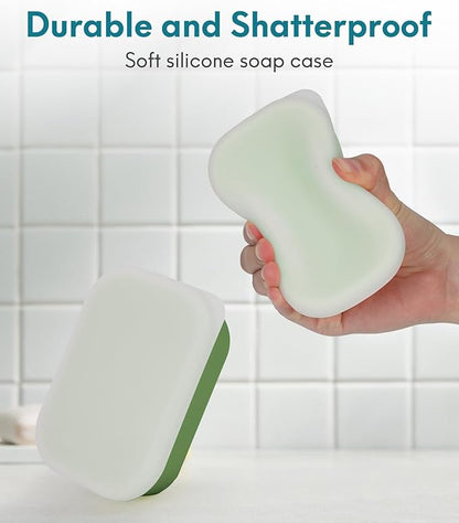 Quatish Large Leakproof Travel Soap Case, Solid Shampoo Bar Holder, Silicone Soap Box with Draining Layer, Enhanced Soap Container, Suitable for Camping, Gym, Bathroom, Outdoor Essentials, Green